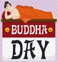 Buddha Lying Down over Loose-leaf Calendar to Celebrate Vesak, Vector Illustration