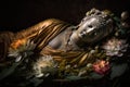 Buddha lying down, surrounded by flowers
