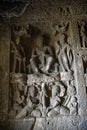 Buddha meditating carved on the wall of Aurangabad Cave