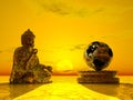 Buddha meditating for earth safety - 3D render Royalty Free Stock Photo