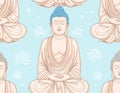 Buddha Meditation Seamless Pattern with Blue Hair Royalty Free Stock Photo