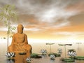 Buddha in nature - 3D render Royalty Free Stock Photo