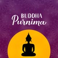 Buddha Purnima calligraphy hand lettering and silhouette of Buddha. Buddhist holiday Vesak typography poster. Vector template for