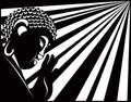 Buddha Raised Hand with Light Rays Black and White vector Illustration