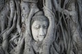 Buddha\'s head (XVIII century) grown into tree roots. Ayutthaya city symbol. Thailand Royalty Free Stock Photo