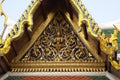 Buddha sculpture. The front gable of Wat Phra Kaew, The Grand Palace, Bangkok, Thailand, Asia Royalty Free Stock Photo