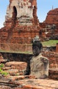 Big Buddha sculpture made of stone on the brick ruins of Wat Phra Sri Sanphet. Ayutthaya, Thailand. Royalty Free Stock Photo