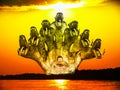 Buddha and seven heads Naga sunset on the river