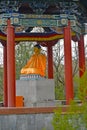 Buddha Shakyamuni`s statue in a rotunda arbor. Elista, Kalmykia