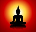 Buddha silhouette against red background
