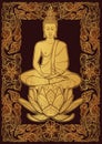 Buddha sitting on a Lotus flower and meditating in the single lotus position. Decorative rectangular Thai style frame Royalty Free Stock Photo