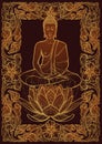 Buddha sitting on a Lotus flower and meditating in the single lotus position. Decorative rectangular Thai style frame Royalty Free Stock Photo