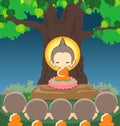 Buddha sitting on lotus flower under tree in Makha Bucha Day