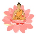 Buddha sitting in the lotus Indian meditation open eyes .
