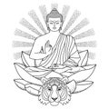 Buddha sitting on Lotus with light and Tiger