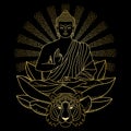 Buddha sitting on Lotus with light and Tiger