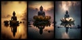 Buddha sitting on lotus over lake. AI generative Royalty Free Stock Photo