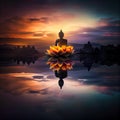 Buddha sitting on lotus over lake. AI generative Royalty Free Stock Photo