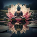 Buddha sitting on lotus over lake. AI generative Royalty Free Stock Photo