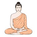 Buddha sitting in lotus position. Hand drawn Illustration