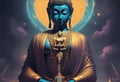 Buddha statue in Afro style. Decorative digital 2D painting. Color illustration for background. Royalty Free Stock Photo