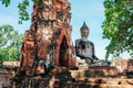 Wat Maha That ancient ruins, buddha statue in Ayutthaya, Thailand