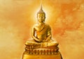 Buddha statue with aura on yellow background Royalty Free Stock Photo