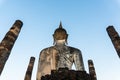 Buddha statue back at wat mahathat temple in sukhothai thailand