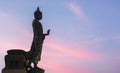 Buddha statue background at peace stand at sunset Twilight color beautiful sky at phutthamonthon Thailand