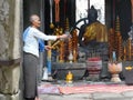 Buddhist monk at Bayon temple, Angkor, Cambodia