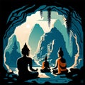 Buddha statue in cave. Vector illustration of Buddha statue in cave. Generative AI Royalty Free Stock Photo