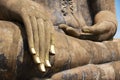 Buddha Statue close up hand detail in Sukhothai, Thailand. Royalty Free Stock Photo
