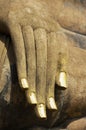 Buddha Statue close up hand detail in Sukhothai, Thailand. Royalty Free Stock Photo