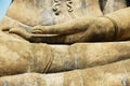 Buddha Statue close up hand detail in Sukhothai, Thailand. Royalty Free Stock Photo