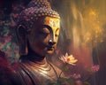 Buddha statue with flowers Royalty Free Stock Photo