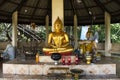 Buddha statue and holy at front of Tham Muang On cave in mountain of Mae On for thai people and foreign travelers travel visit