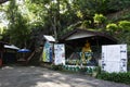 Buddha statue and holy at front of Tham Muang On cave in mountain of Mae On for thai people and foreign travelers travel visit