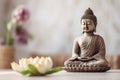 Searching for peace: Buddha in meditation with lotus flower, generative AI Royalty Free Stock Photo