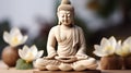 Buddha statue in meditation with lotus flower, Meditation, spiritual health, Generative AI Royalty Free Stock Photo