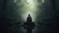 A buddha statue in the middle of a forest, AI