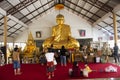 Buddha statue and monk statues for thai people travelers travel visit and respect praying blessing with worship holy mystery in