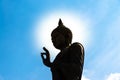Buddha statue ok sign post bottom view with dark silhouette with