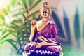 Buddha statue in a purple dress