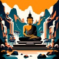 Buddha statue on the rock in the temple, vector illustration Generative AI Royalty Free Stock Photo