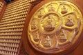 Buddha statue, stucco on chinese temple wall in Dragon Temple Kammalawat (Wat Lengnoeiyi) in Nonthaburi, Thailand