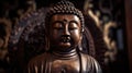 A Buddha statue typically represents the image of a seated Buddha.