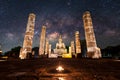 Buddha Statue at Wat Mahathat, buddha temple with milky way, in Sukhothai Histo Royalty Free Stock Photo