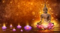 Buddha statue water lotus Buddha standing on lotus flower on orange background Royalty Free Stock Photo