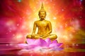 Buddha statue water lotus Buddha standing on lotus flower on orange background Royalty Free Stock Photo