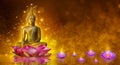 Buddha statue water lotus Buddha standing on lotus flower on orange background Royalty Free Stock Photo